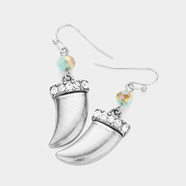 Metal horn & faceted bead earrings