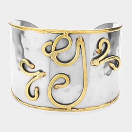 -G- Hand made two tone metal monogram cuff bracelet