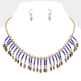 Bead Fringe Fan Bib Necklace