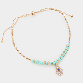 Evil Eye Hamsa Hand Charm Beaded Pull Tie Cinch Bracelet