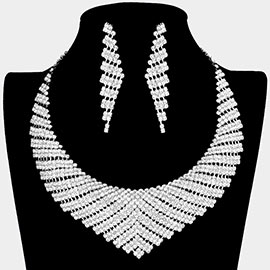 Curved crystal rhinestone collar necklace