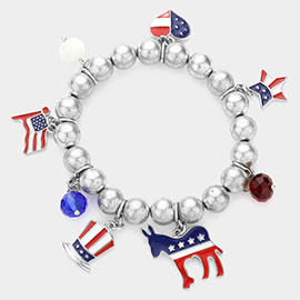 Enamel American Flag Democrat Donkey Charm Stretch Bracelet