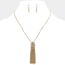 Beaded Metal Chain Fringe Necklace