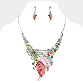 Colored Metal Rhythmical Feather Necklace