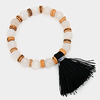 Thread tassel charm beaded stretch bracelet