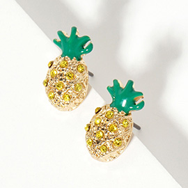 Crystal Enamel Pineapple Stud Earrings