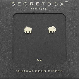 Secret Box_14K Gold Dipped CZ Stone Elephant Stud Earrings