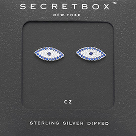 Sterling Silver Dipped CZ Evil Eye Stud Earrings