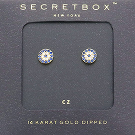 SECRET BOX_14K Gold Dipped CZ Stone Paved Evil Eye Stud Earrings