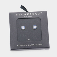 White gold dipped crystal evil eye stud earrings with secret box