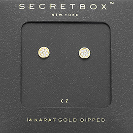 SECRET BOX_14K Gold Dipped CZ Stud Earrings