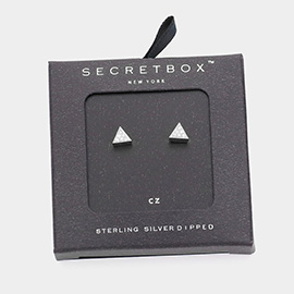 SECRET BOX_Sterling Silver Dipped CZ Stone Paved Triangle Stud Earrings