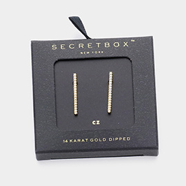 SECRET BOX_14K Gold Dipped CZ Stone Paved Bar Stud Earrings
