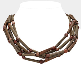 Multi-tier faux leather tube strand necklace