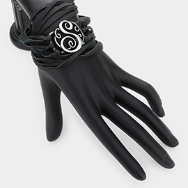 -S- Monogram Faux Leather Wrap Bracelet