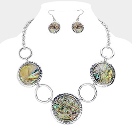 Round Abalone Shell & Metal Hoop Link Necklace
