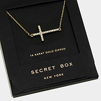 14 K gold dipped crystal cross pendant necklace with secret box