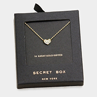 Secret box _ 14K gold dipped crystal heart pendant necklace