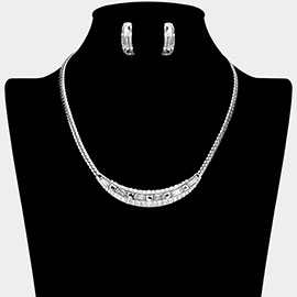 Crystal Rhinestone Crescent Bar Necklace