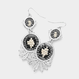 Seed Beaded Double Disc with Fringe Dangle Earrings