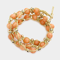 Tied natural stone bead strand wrap bracelet