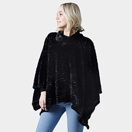 Stripe Pattern Faux Fur Poncho