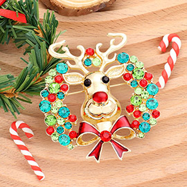 Enamel Crystal Rudolph Pin Brooch