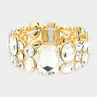 Emerald cut crystal rhinestone stretch bracelet