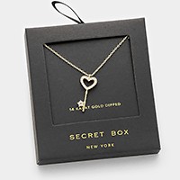 14 K gold dipped crystal heart key pendant necklace with secret box