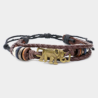 Elephant multi-tier faux leather cinch bracelet
