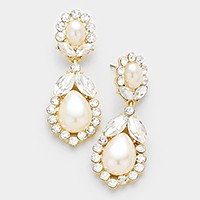 Crystal rhinestone embellished pearl evening earrings
