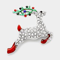 Rhinestone pave reindeer brooch