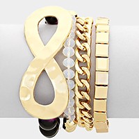 4 PCS - 3 Infinity bead stack stretch bracelets + metal chain bracelet