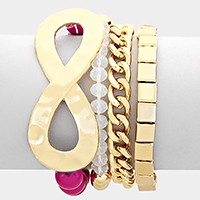 4 PCS - 3 Infinity bead stack stretch bracelets + metal chain bracelet