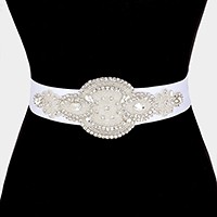 Bridal wedding pearl & crystal sash ribbon belt / Headband