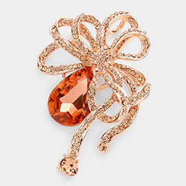 Glass crystal teardrop accented bow brooch / pendant