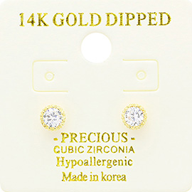 14K Gold Dipped Hypoallergenic 6mm CZ Round Stud Earrings