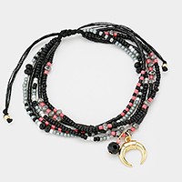 Double horn charm multi-strand boho bead cinch bracelet