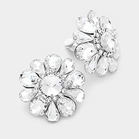 Glass crystal flower clip on earrings