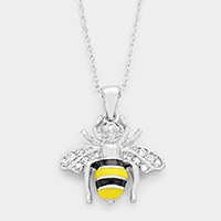 Crystal enamel honey bee pendant necklace