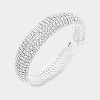 Curved multi-row rhinestone open bracelet