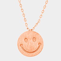 Textured matte metal smile face pendant necklace