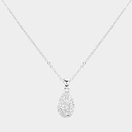 Rhinestone Paved Teardrop Pendant Necklace