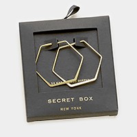 Secret box _ 14K gold dipped hexagon hoop earrings