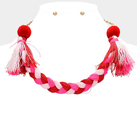 Pom Pom Tassel Pointed Braided Thread Necklace