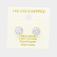 14K Gold Dipped 6mm Cubic Zirconia Hypoallergenic Round Stud Earrings