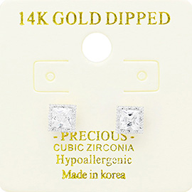 14K Gold Dipped Hypoallergenic 4mm CZ Square Stud Earrings