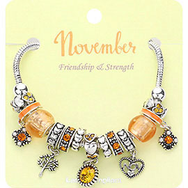 November - Birthstone Heart Charm Multi Beaded Bracelet