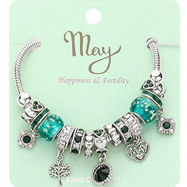 May - Birthstone Heart Charm Multi Beaded Bracelet