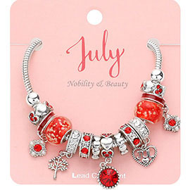 July - Birthstone Heart Charm Multi Beaded Bracelet